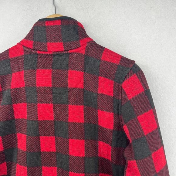 LL BEAN Sweater Fleece Womens M Buffalo Check 1/4 Snap Pullover Kangaroo Pockets - Picture 9 of 13